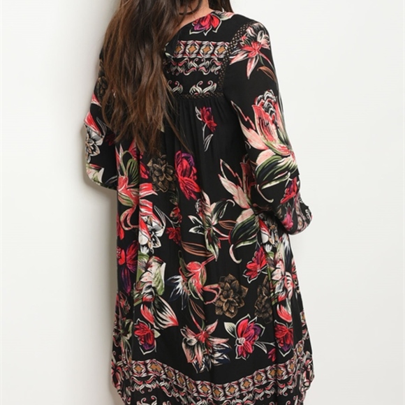 Last 1! BOHO BLACK FLORAL PRINT DRESS - Picture 3 of 7